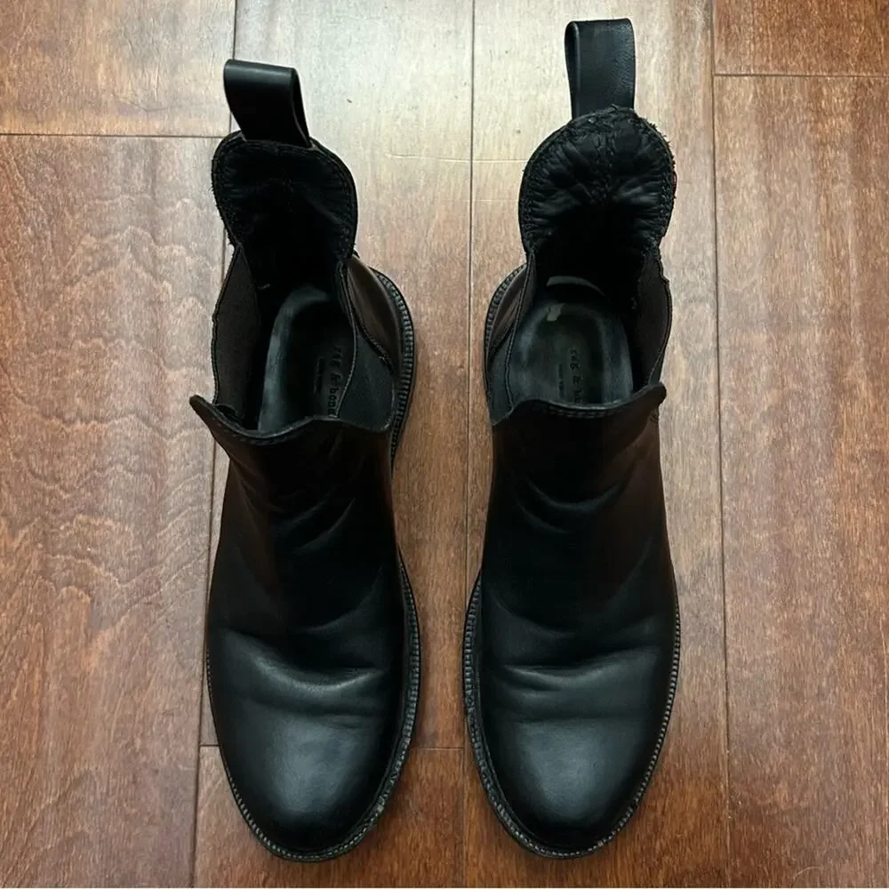 Rag & Bone Dartford Chelsea Boot in Black Leather, Size 7.5 EU37.5